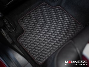 Alfa Romeo Giulia Floor Mats - Italian Leather - Front + Rear Set - Black w/ Red Stitching